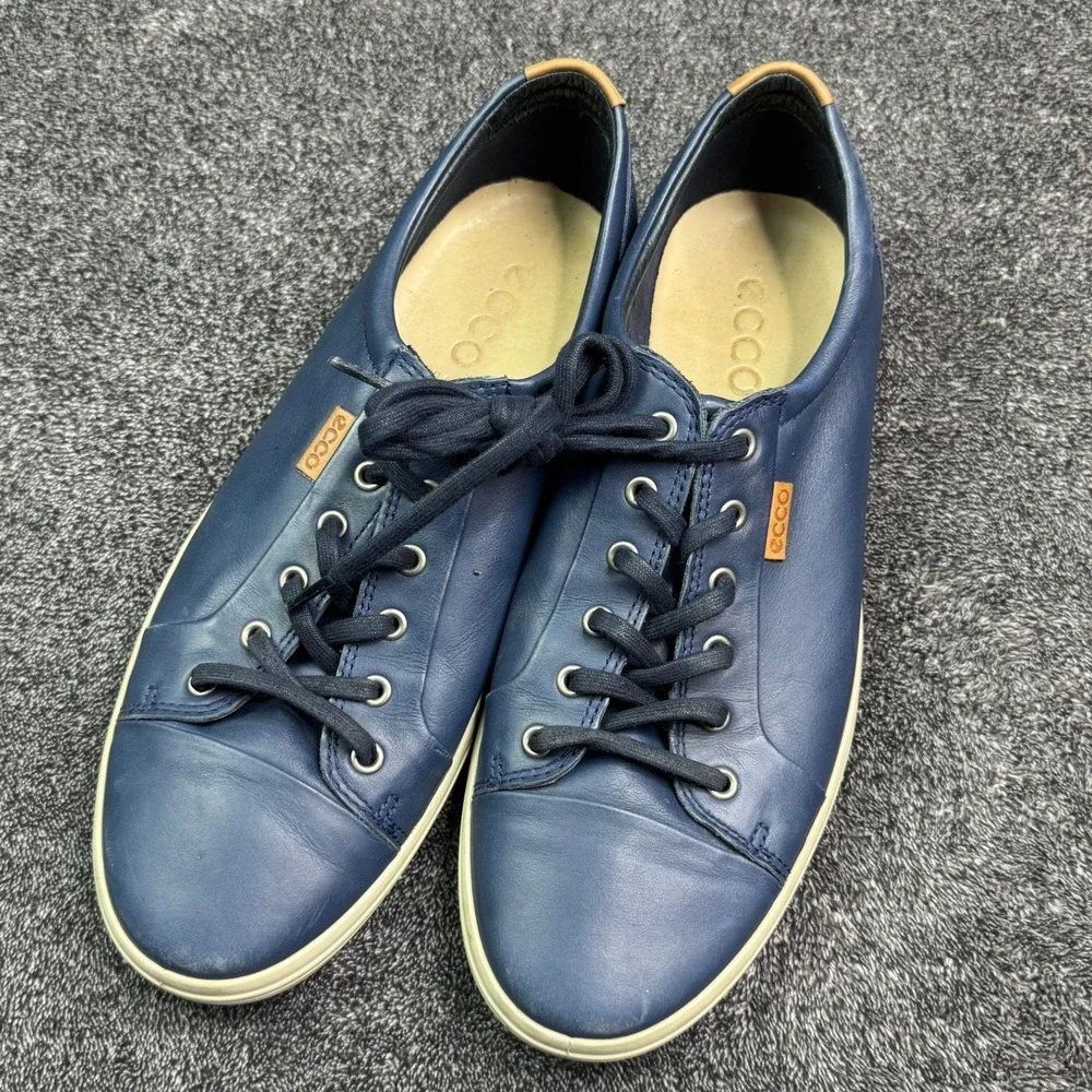 Ecco Soft 7 Mens Navy Blue Leather Low Top Sneakers Extra Width Size 46